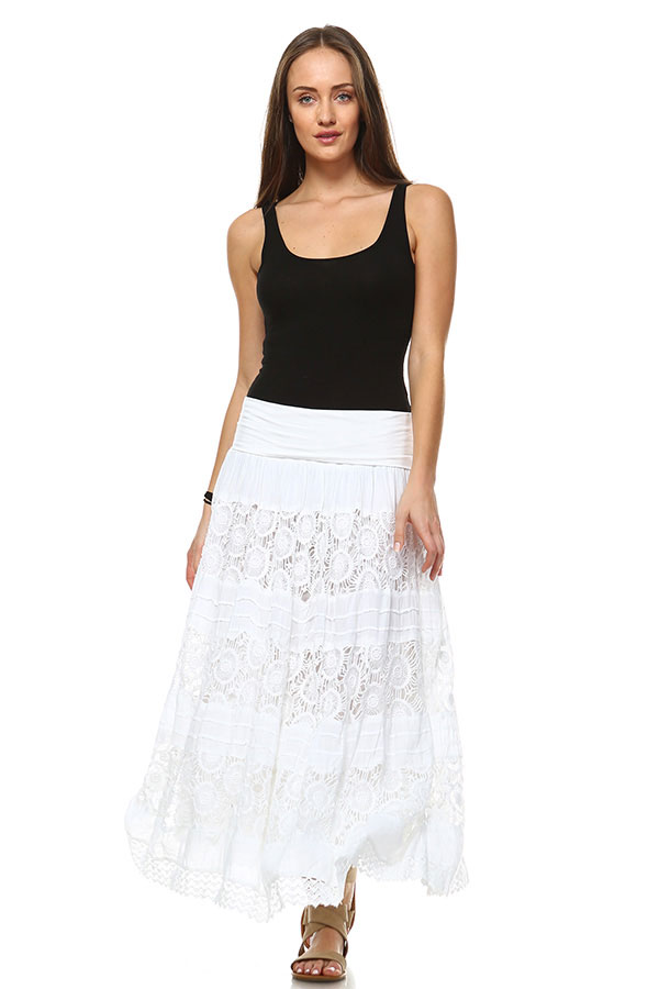 Lace Long Crochet Skirt - White