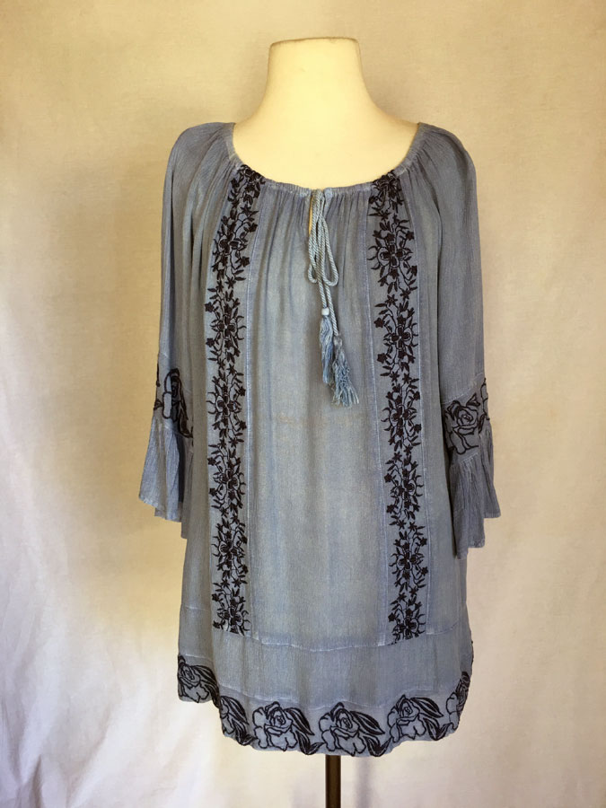 Blue Tunic Dress with Navy Emb